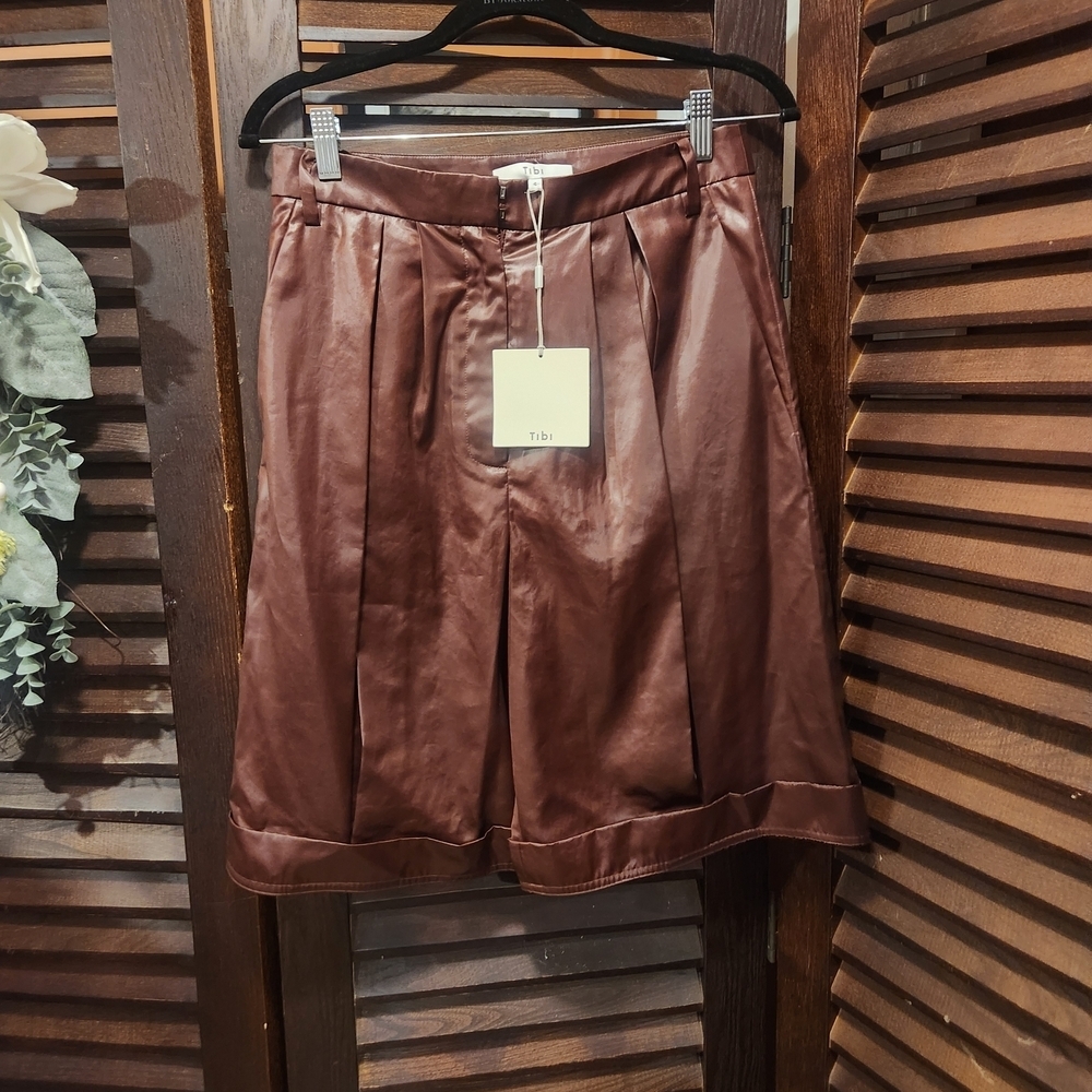 Tibi High Waist Satin Brown Shorts